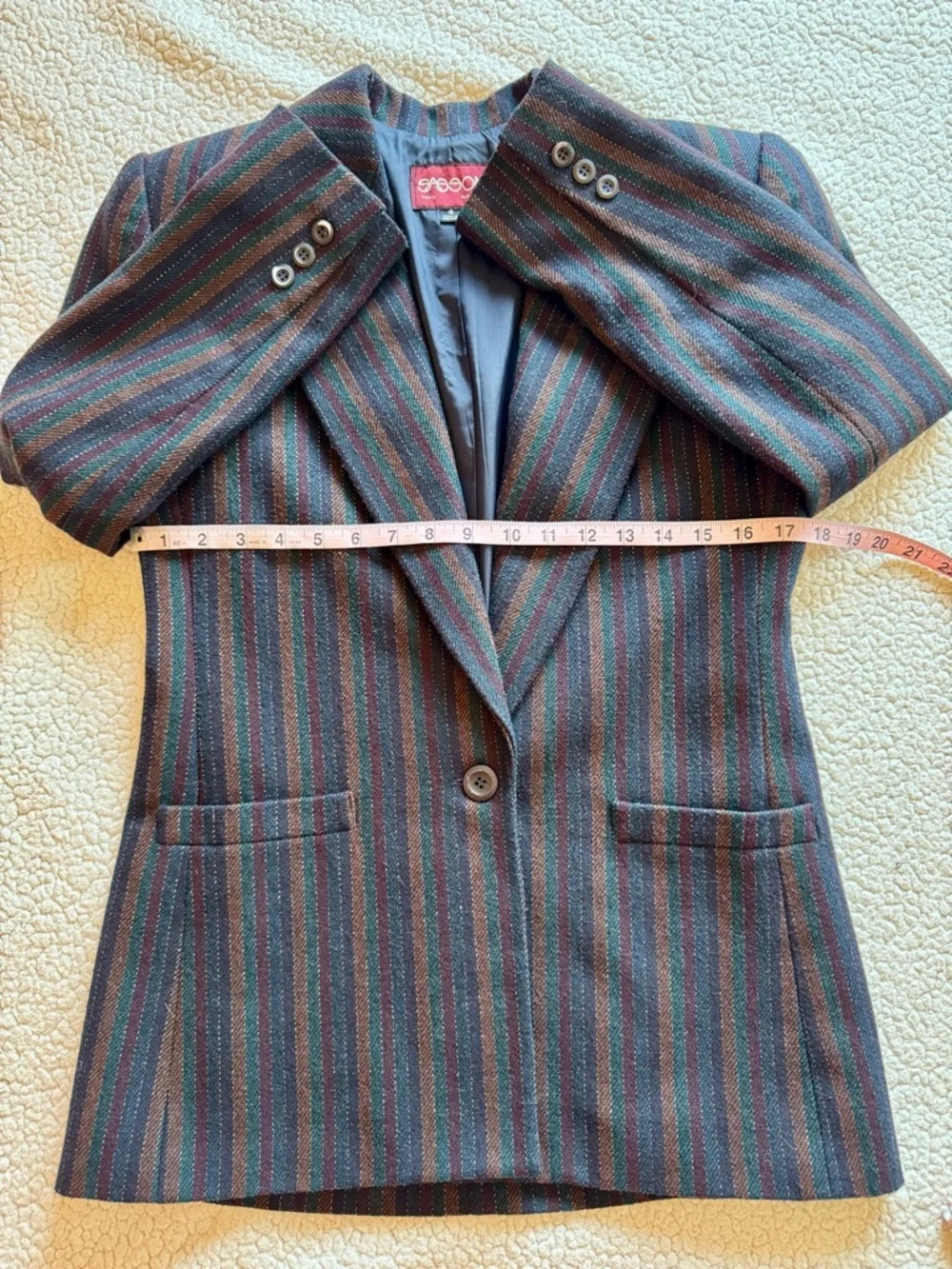 Vintage 80s Sasson Wool Blend Striped Blazer Dark Academia Jacket Sz 4